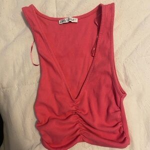 Ribbed hot pink Zara v neck cropped tank top